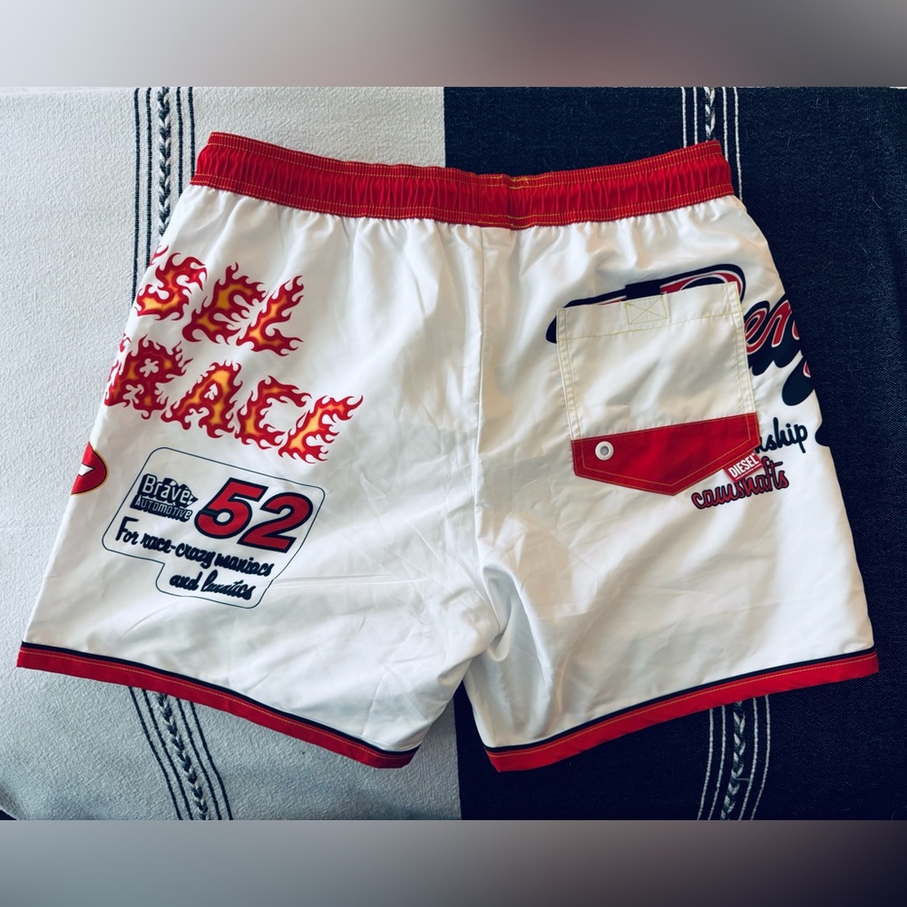 Diesel White and Red Swim Trunks - Picture 2 of 10